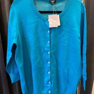 NWT Womens Sweater Cardigan, Teal Blue 1X